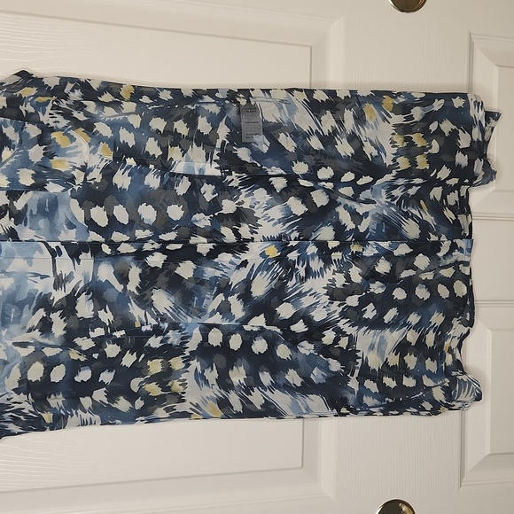 Cabi Women's Blue/White DappledDot Floral Semi Sheer Sleeveless TunicTop Size XS - Picture 3 of 12